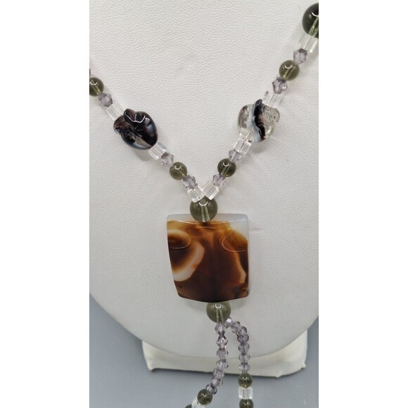 Statement Necklace with Large Glass (Agate-Like) Pendant and Custom glass Beads - Picture 3 of 5
